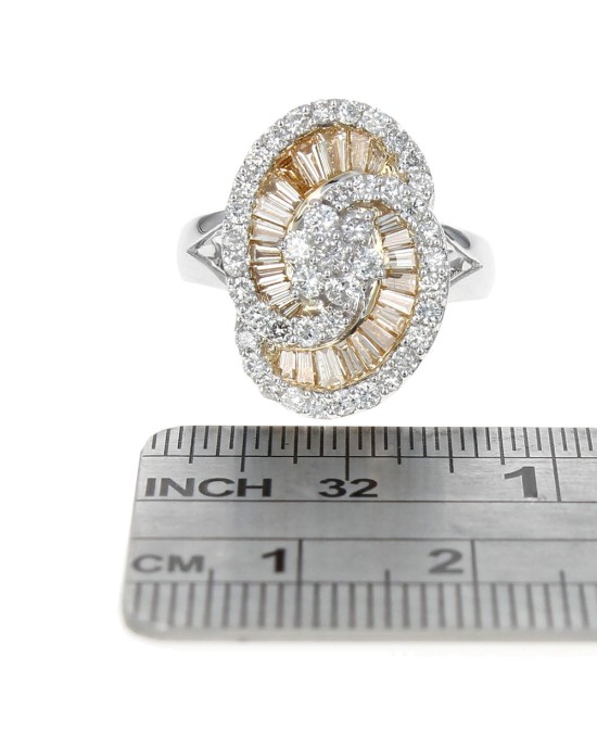 Tellow and White Diamond Swirl Ring